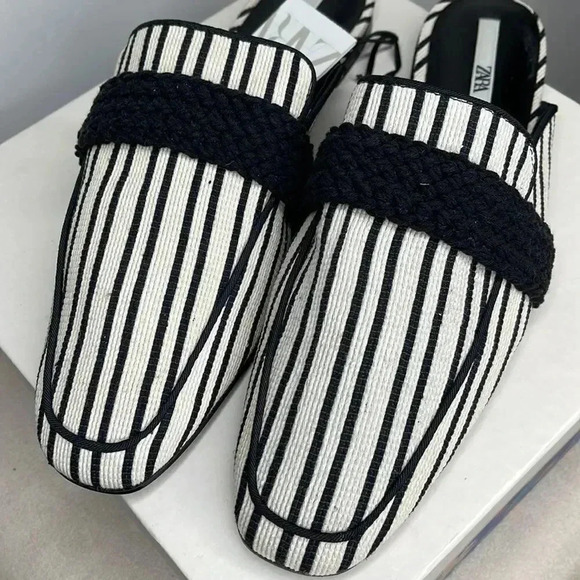 Zara Black & White Stripped Mules - Picture 5 of 9